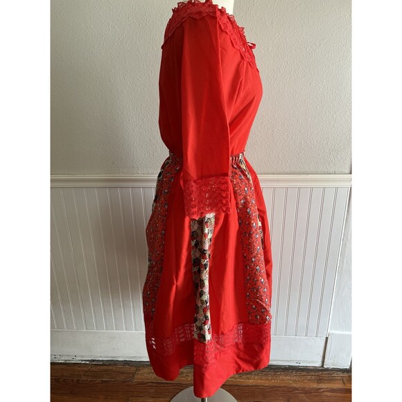 Women's Vintage Blouse & Circle Skirt Set & Belt, Red Lace Mixed Prints Size M - Picture 4 of 16